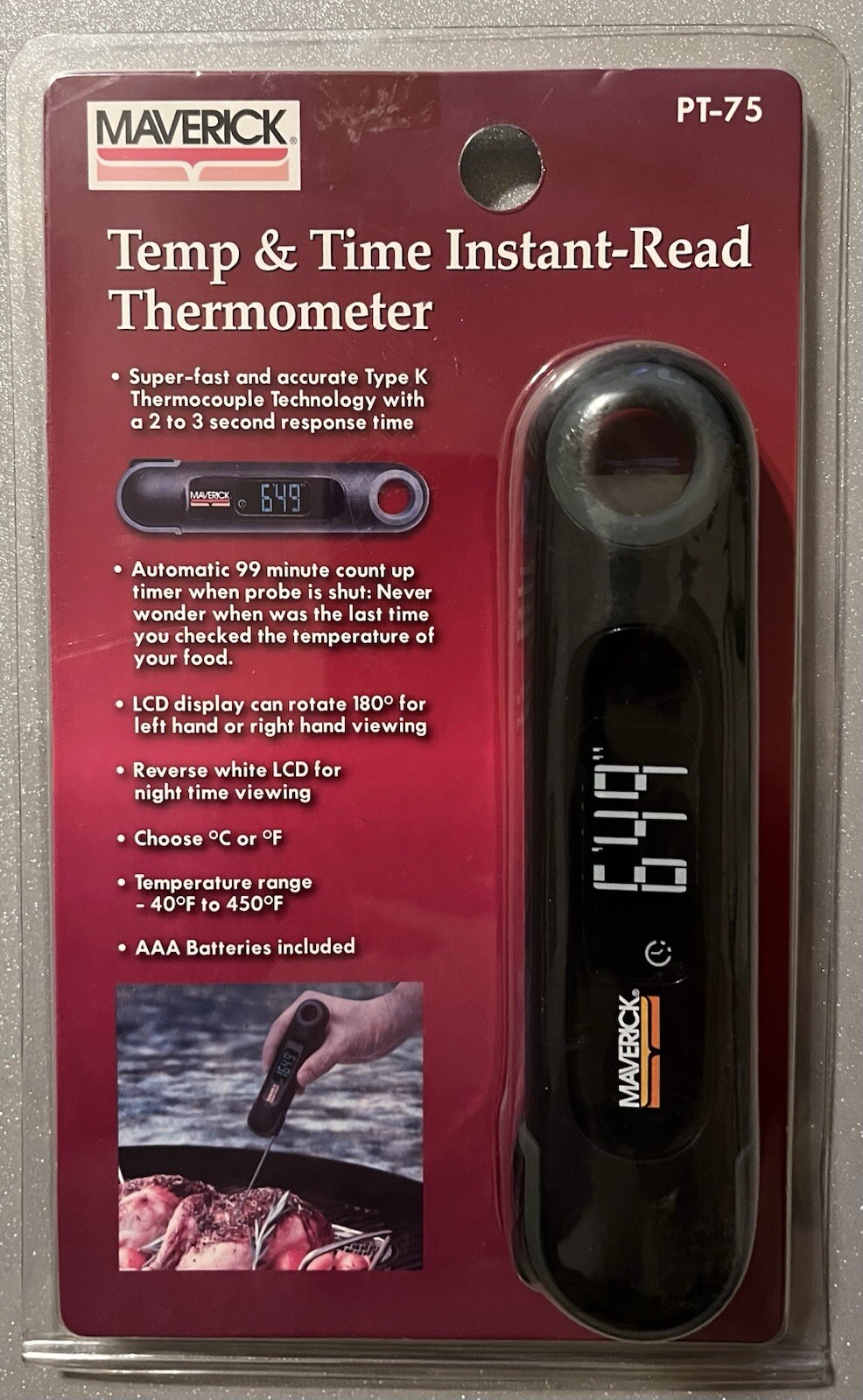 Maverick PT-75 Temp & Time Instant-Read Thermometer NEW/SEALED