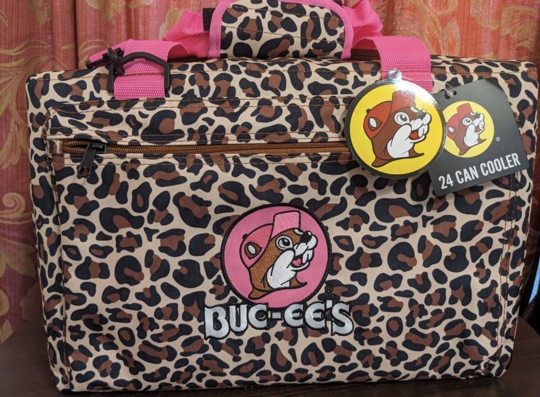 Buc-ee's Leopard Pink 24-Can Cooler Bag 600D Polyester Welded Liner Bucees
