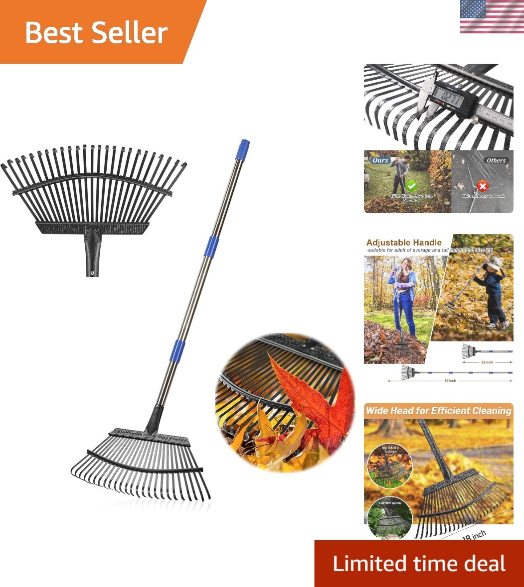 Portable 18" Garden Rake with Quick Assembly - High Durability and Versatility