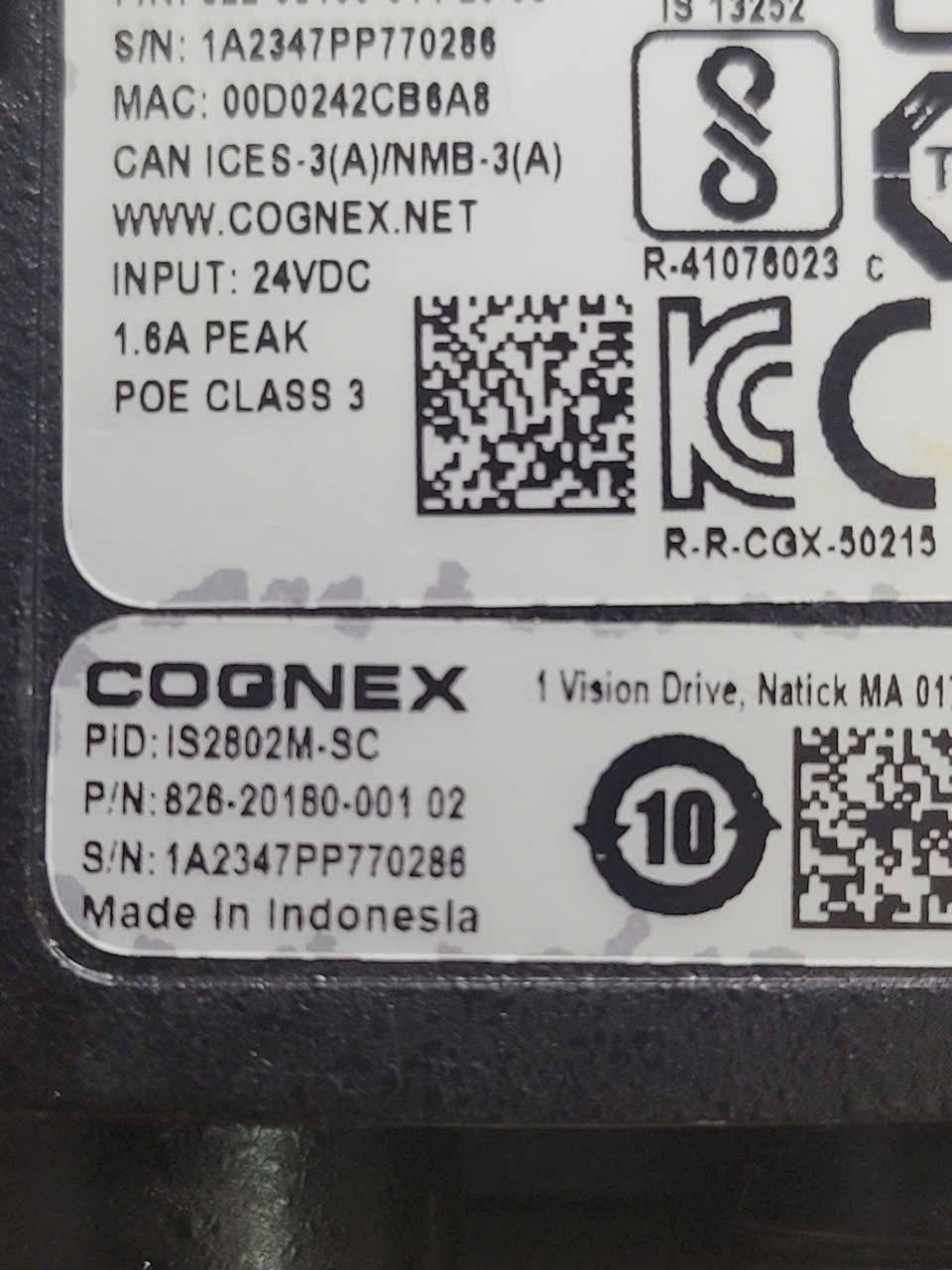 Cognex IS2802M-SC AI camera with cable, tested
