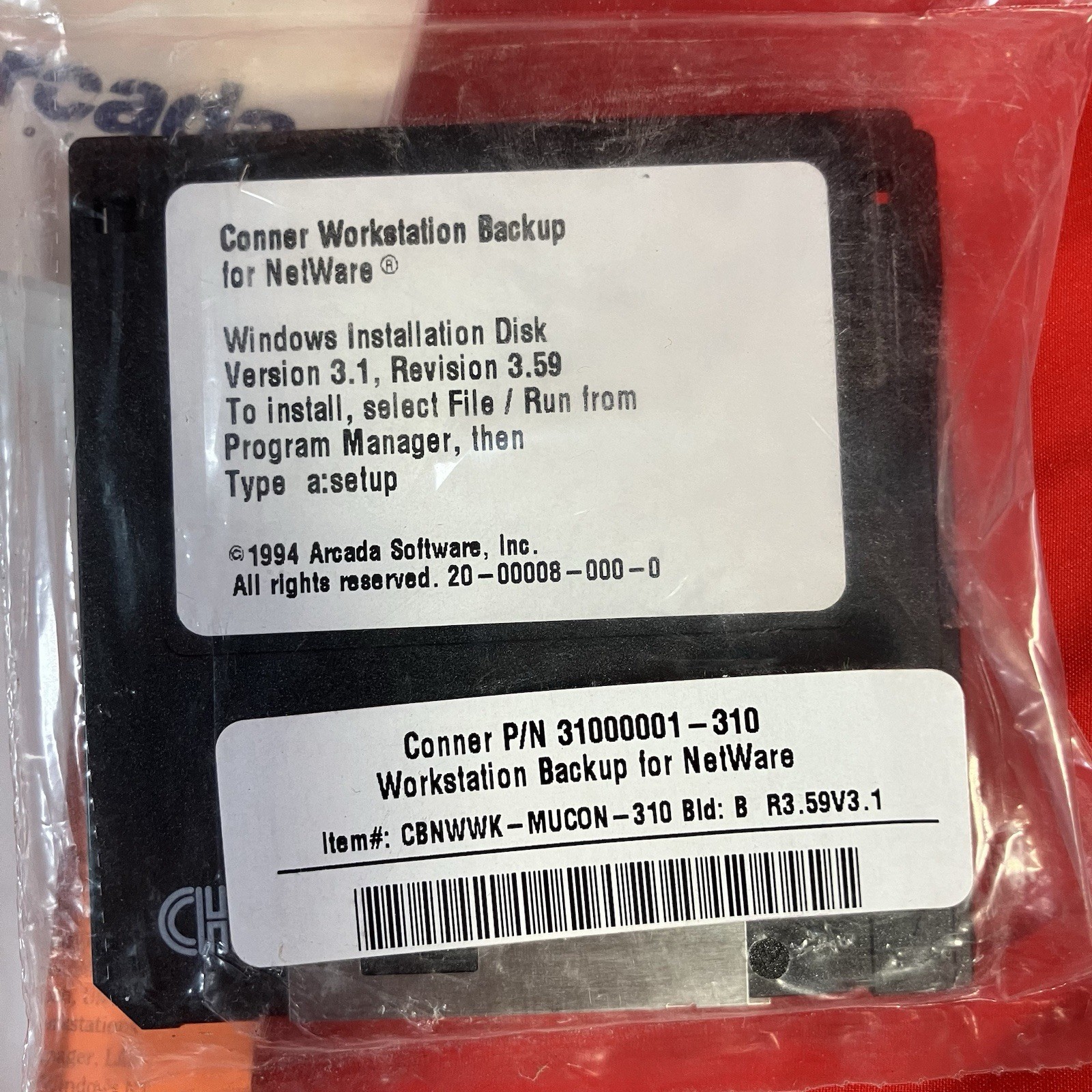1994 Connor Workstation Backup For Netware By Arcada Backup Software Exec 3.1 #1