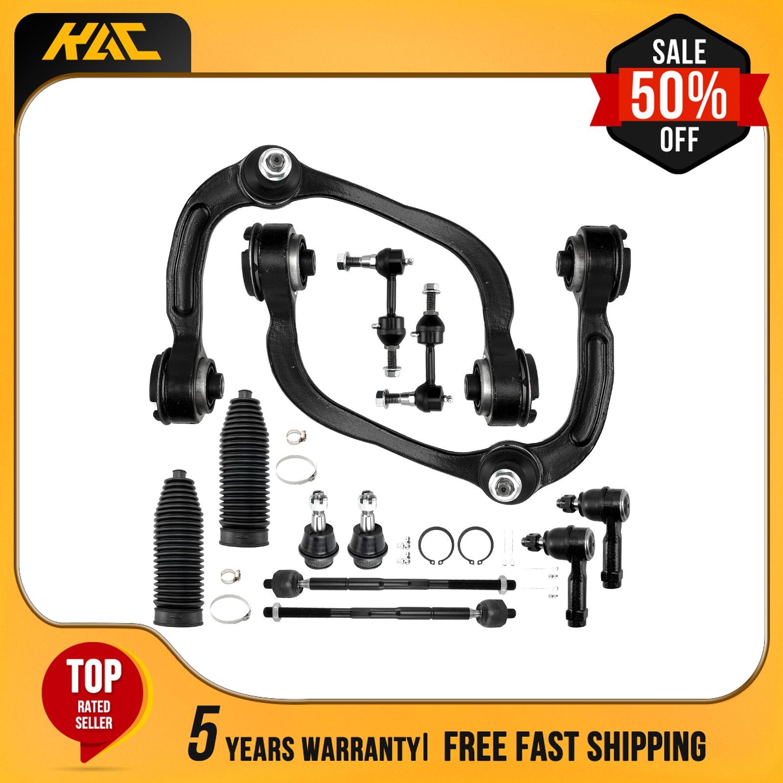 12pcs Front Upper Control Arm Tie Rod End Sway Bar For 2004-2005 Ford F-150 2WD