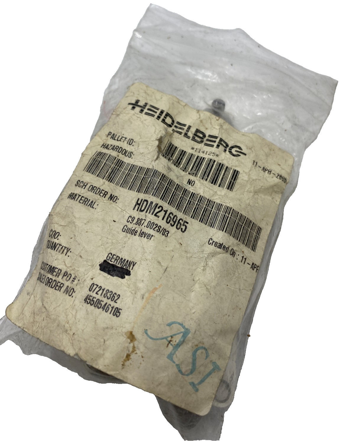 HEIDELBERG GUIDE LEVER HDM216965 C9.887.002S/03, C9887002S/03 🎯