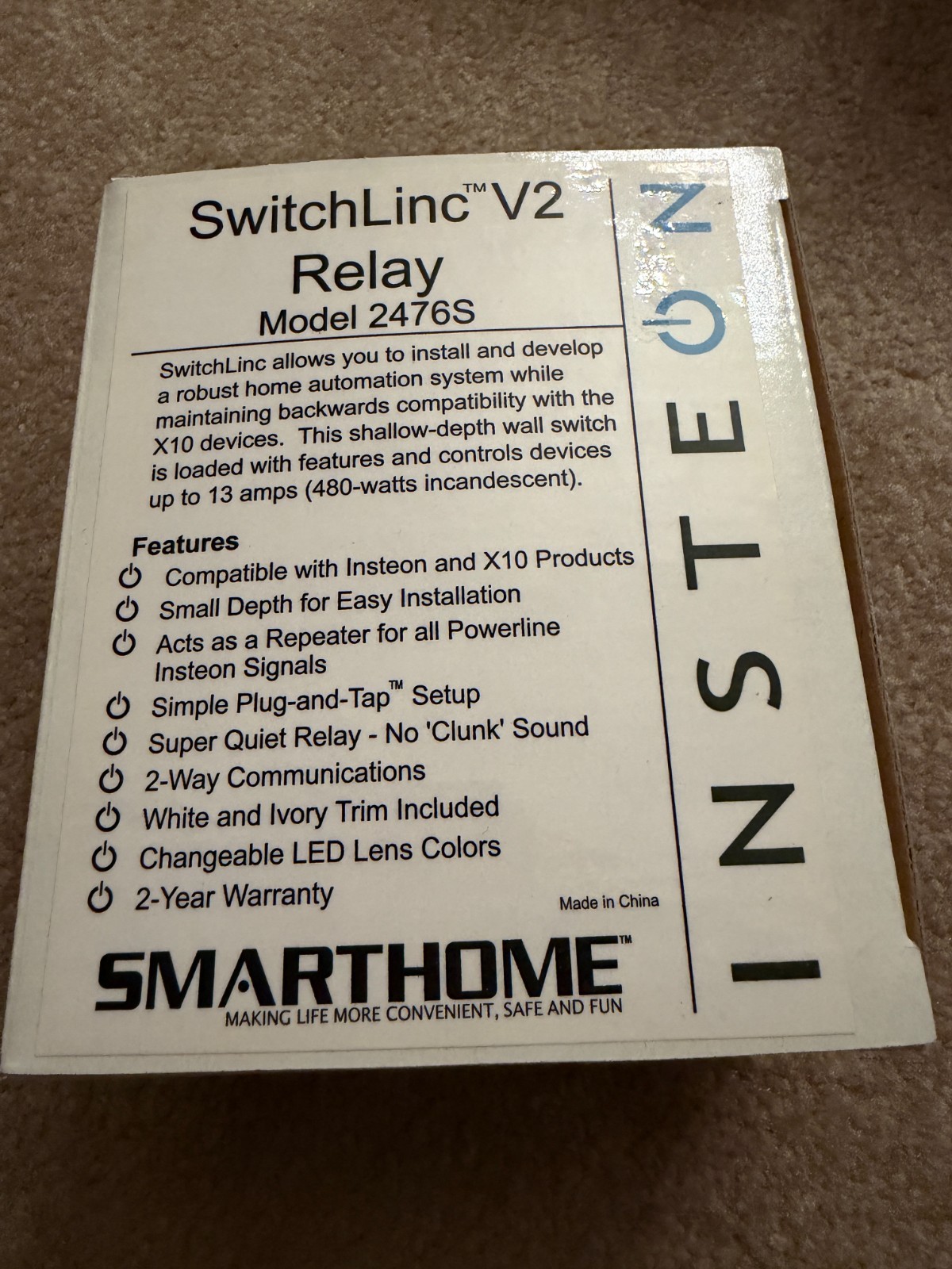 INSTEON Smarthome Relay On/Off Switch V2 2476S  - White -