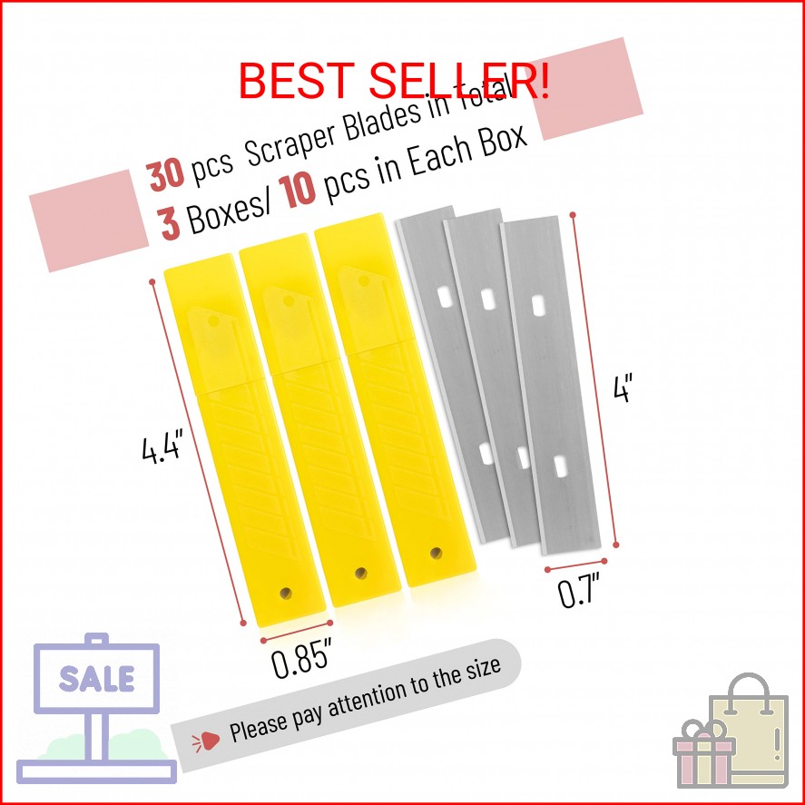 Bates- Replacement Scraper Blades, 4 Inch, 30 Pcs, Scraper Blades, Floor Scrappe