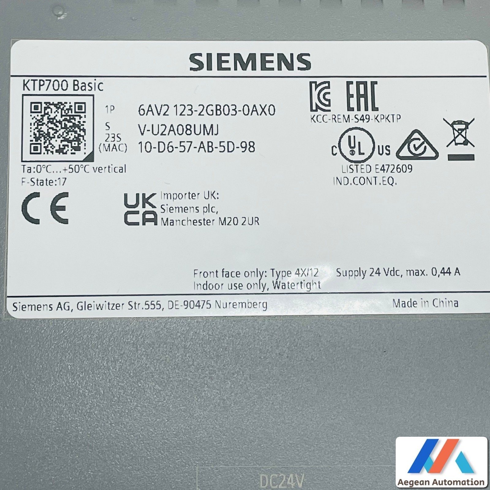 Siemens 6AV2123-2GB03-0AX0 HMI Panel TP700 Basic 123-2GB03 New