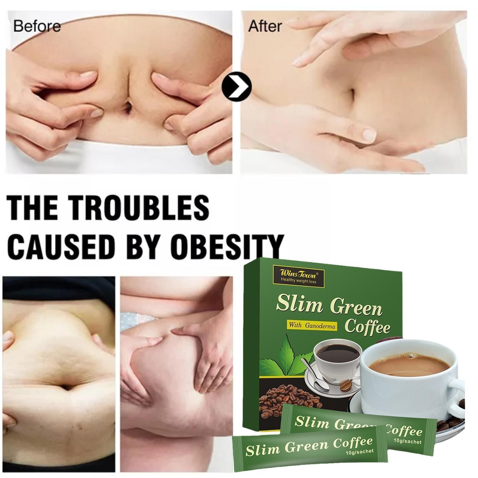 SLIM GREEN COFFEE With Ganoderma HEALTHY WEIGHT LOSS. Weight Control Detox Tea.