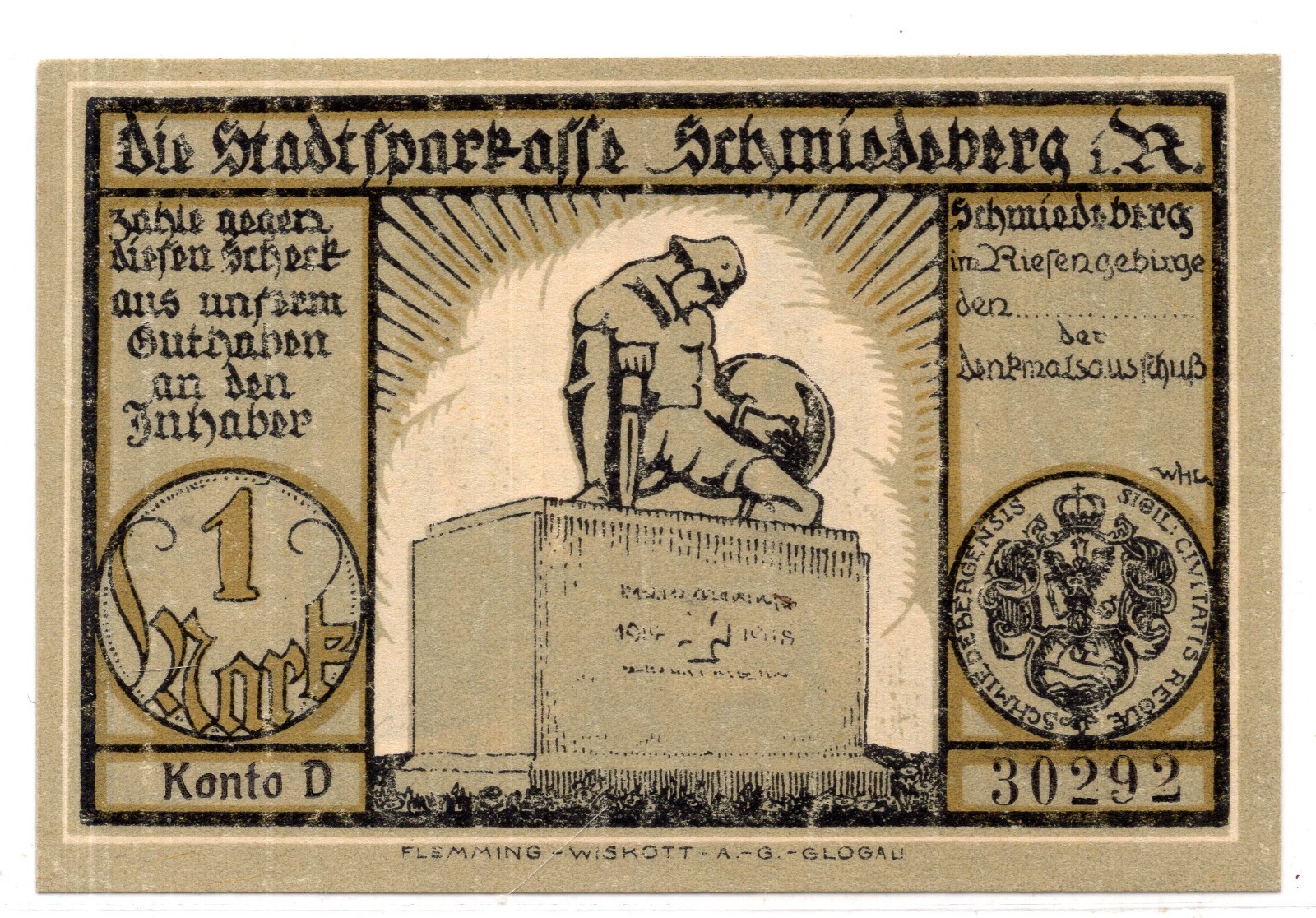 1922 Germany Schmiedeberg Notgeld 1 Mark Note (4057)