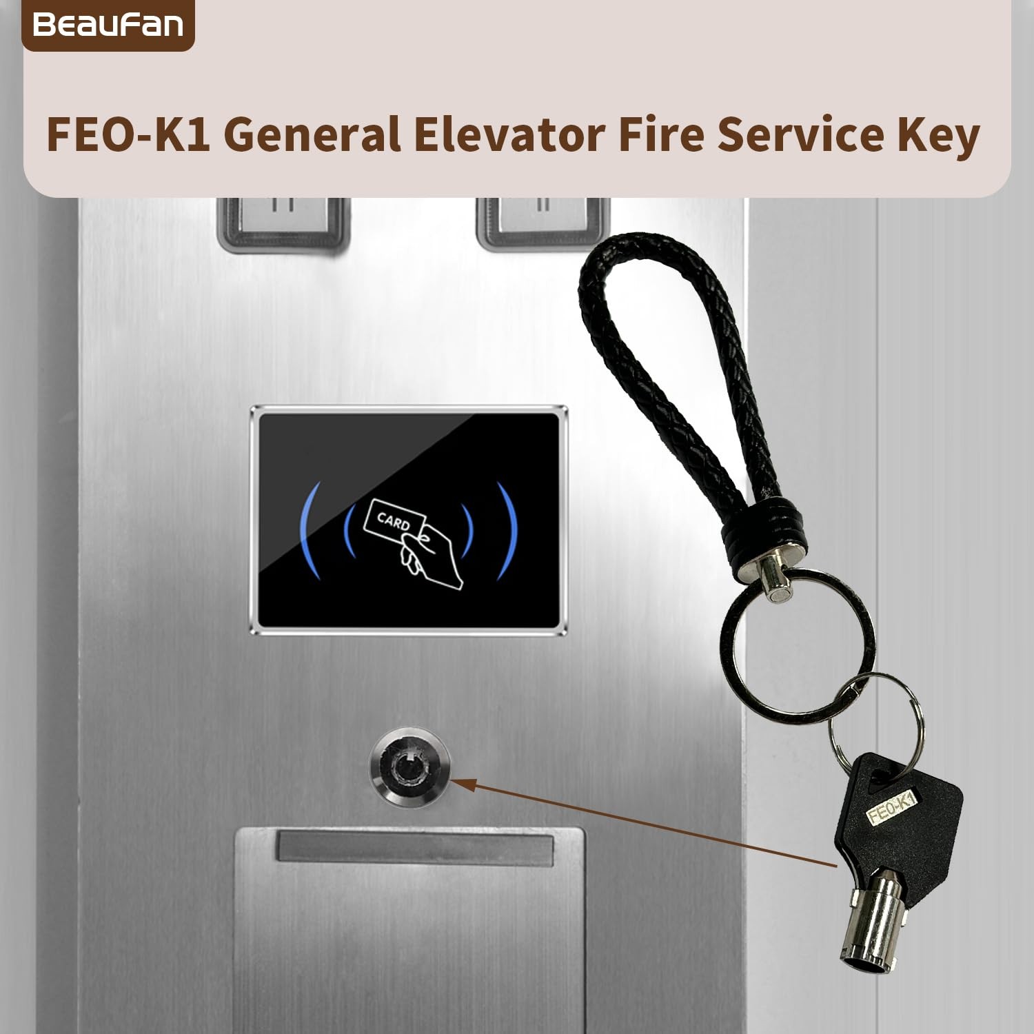 Beaufan 2 Pack FEO-K1 Elevator Keys Fire Service Key Recall Reset, 2 Silver