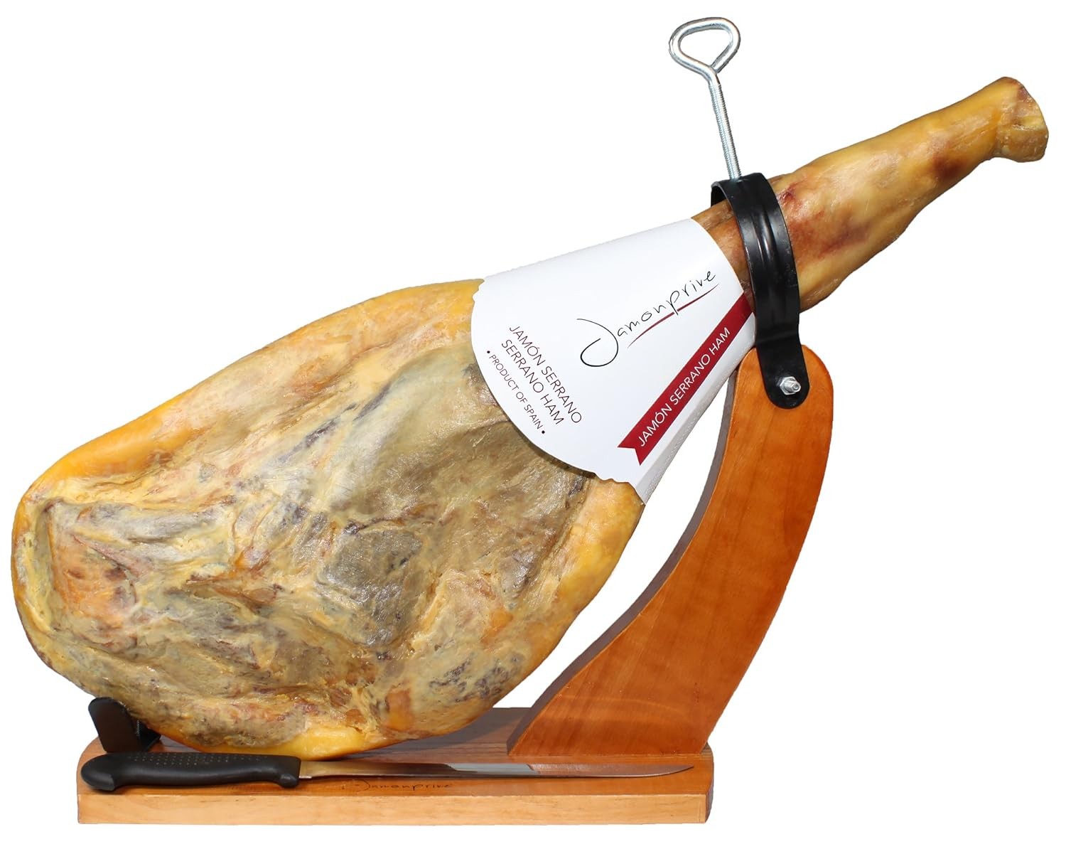 Spanish Serrano Ham Bone in from Spain 14-17 lb with Ham Stand & Knife (NO Nitra