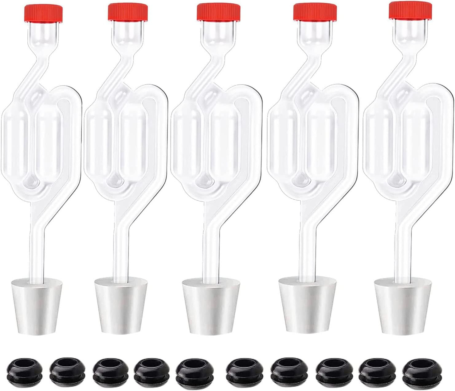 Zazolyne 5Ct. S - Shape Airlock with # 6 Stopper 5Pcs & Grommets 10Pcs,Bubble Fe