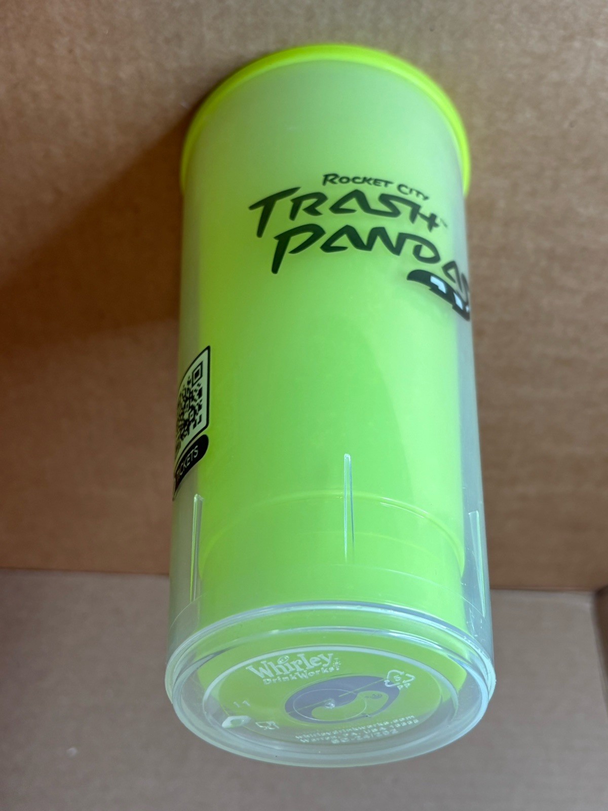 Rocket City Trash Pandas Cup by Whirley Neon Yellow / Green Baseball Minors