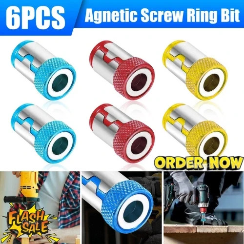 6 x Screwdriver Head Magnetic Ring Pivoting Bit Tip Screw Holder Magnetizer