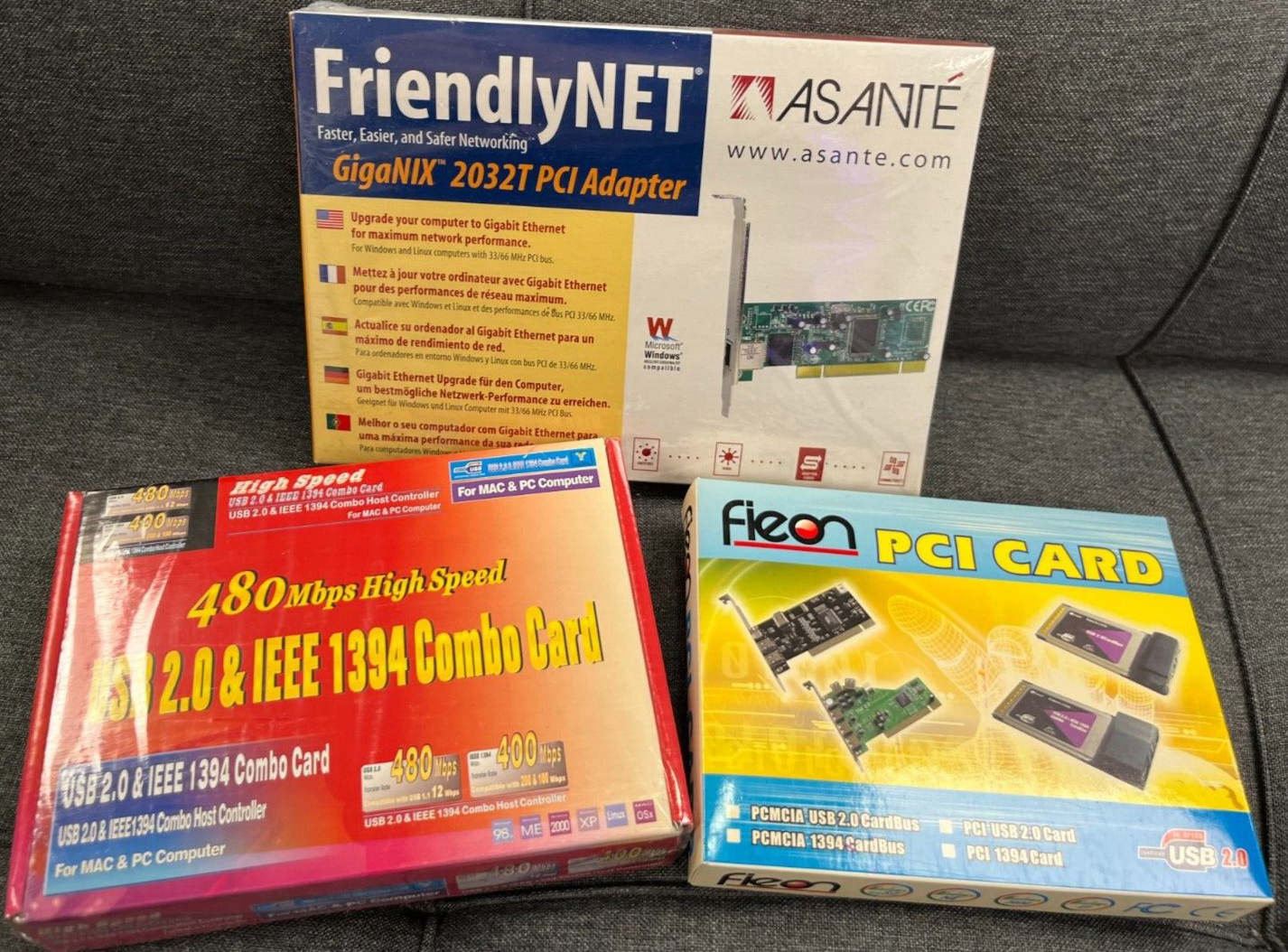 Asante FriendlyNET GigaNIX 2032T plus Fieon PCI Card & High Speed Combo Card New