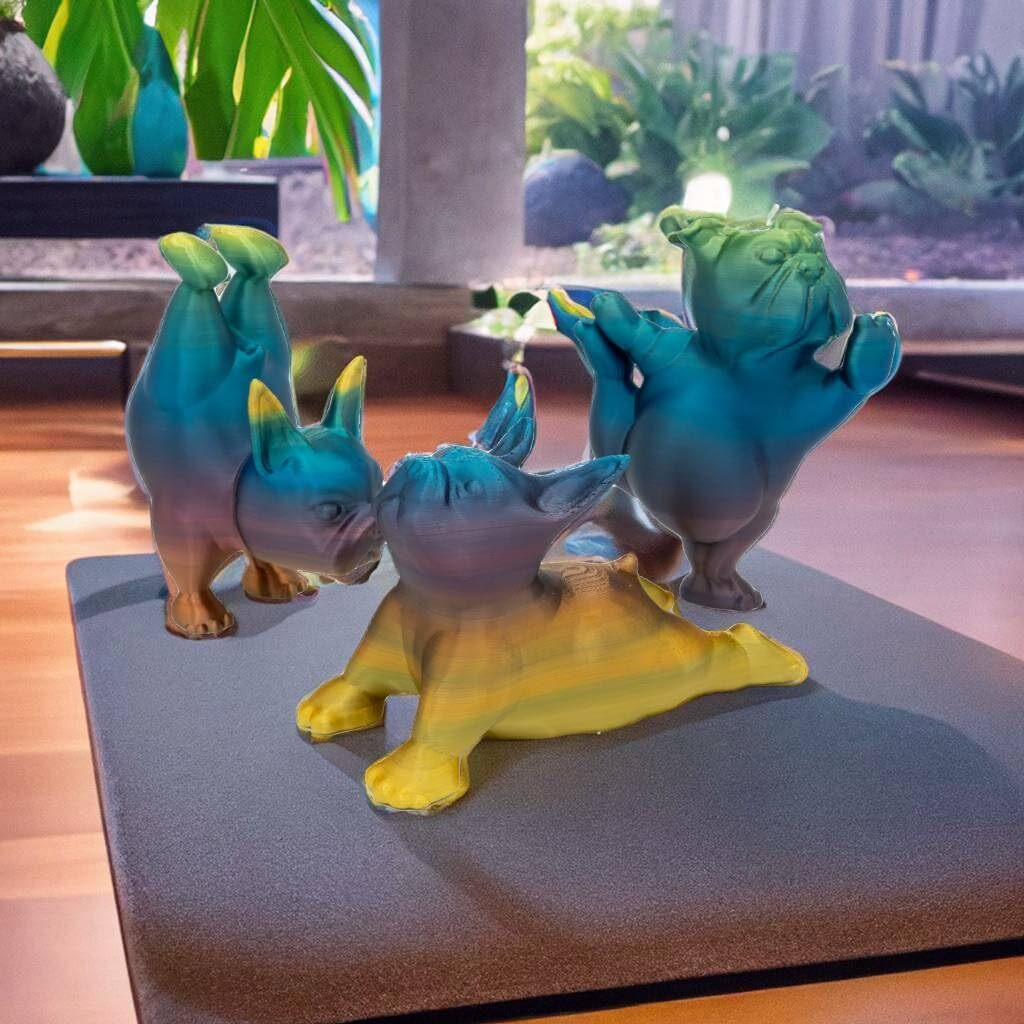 Made in America Yoga Pups in Poses: 3D Printed English Bulldogs Embracing Peace
