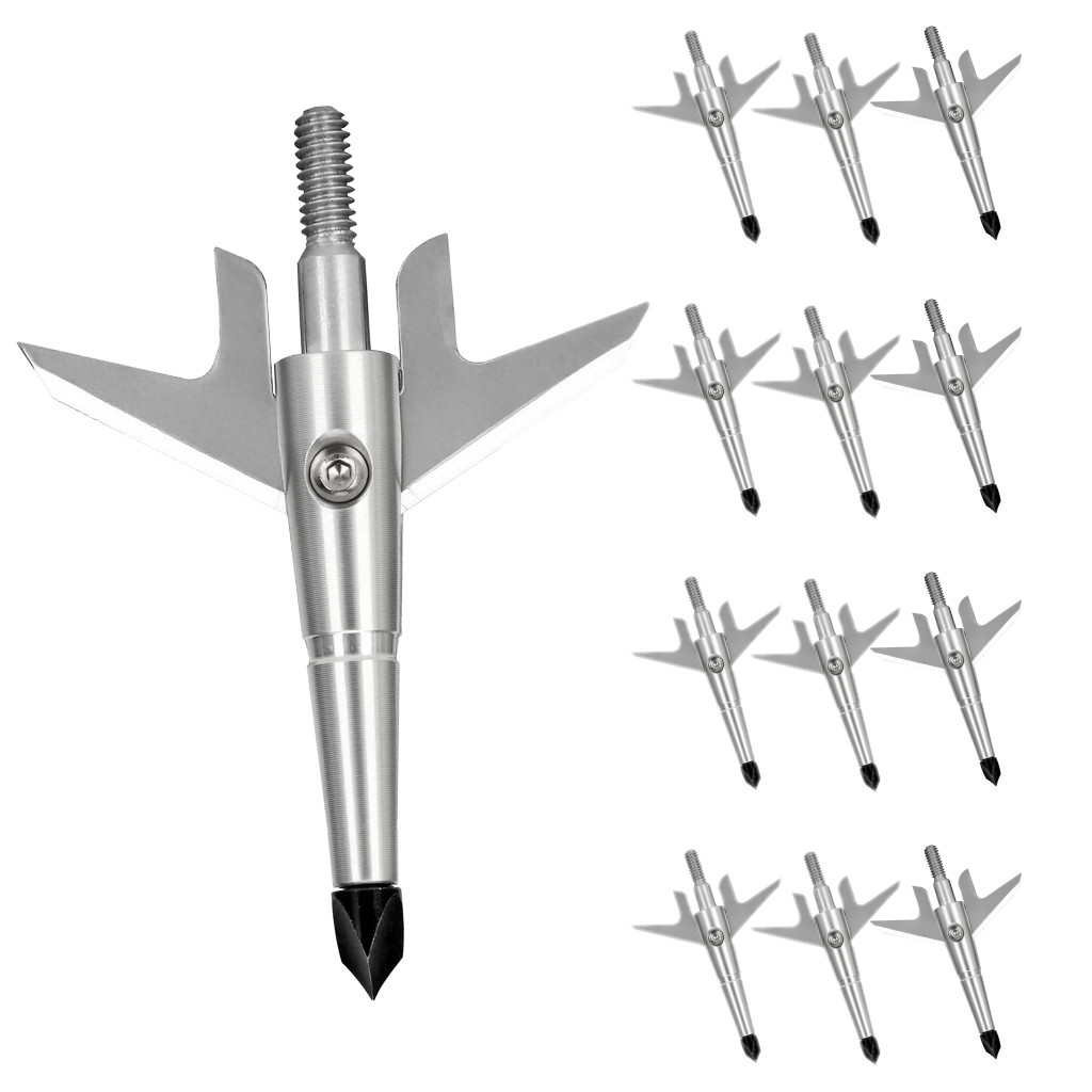 12Pack 100 Grain Archery Broadheads Hunting Arrowhead 2 Blade Spring-Clip Design