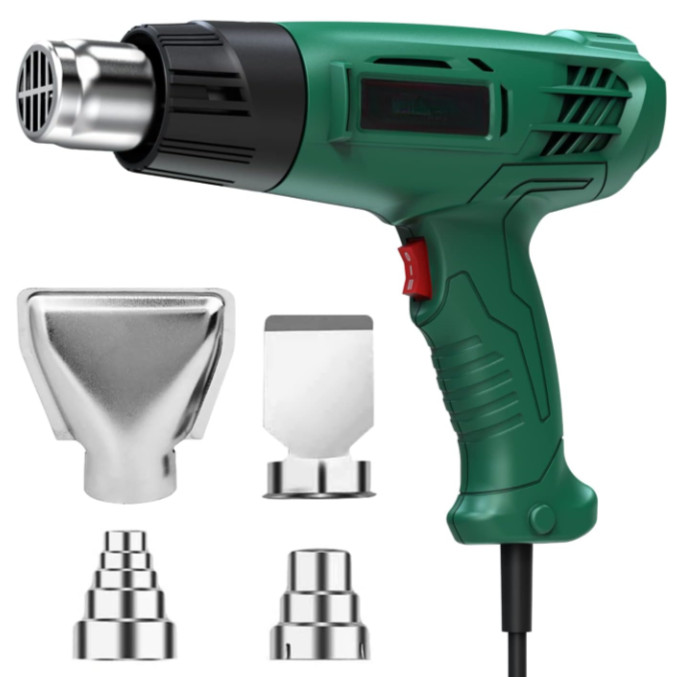 Pistola de Calor Industrial 300–500°C con 4 Boquillas, Doble Temperatura