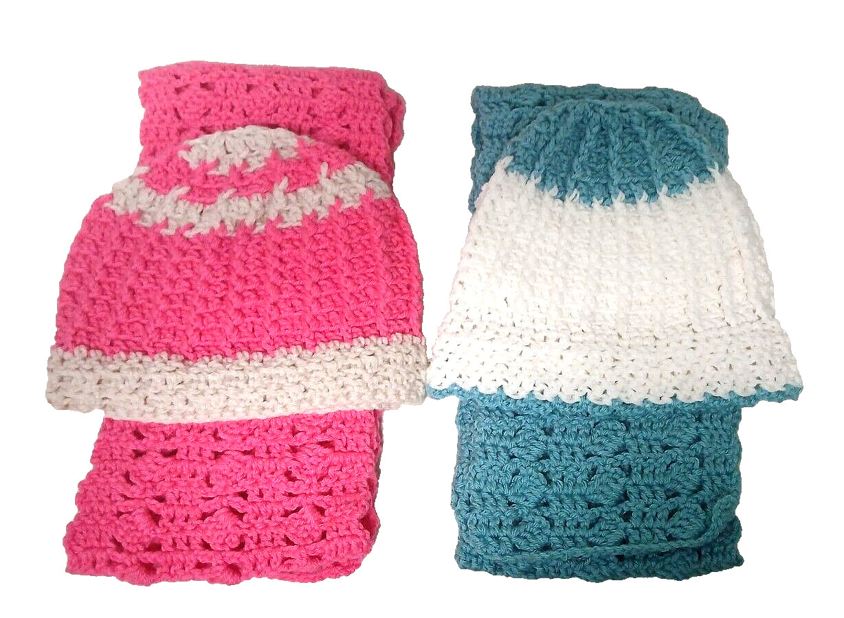HANDMADE CROCHET BEANIE & SCARF SET TEAL OR PINK - SIZE ADULT/TEEN