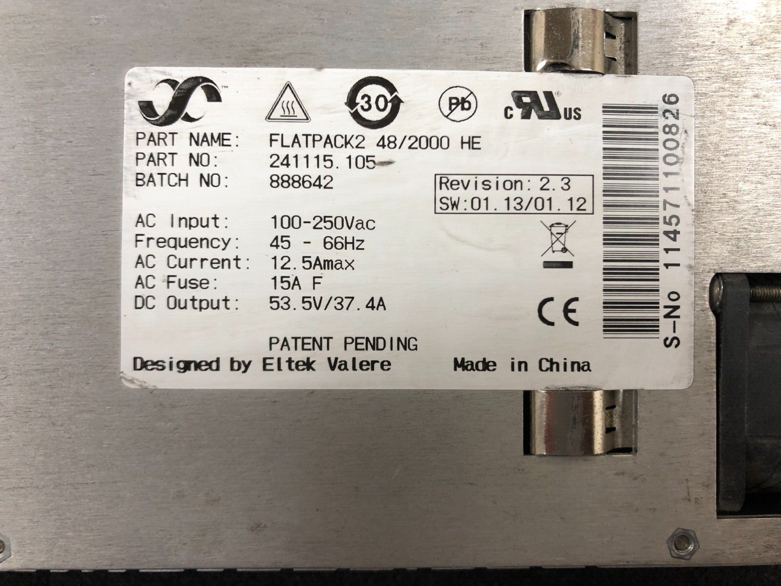 1 x ELTEK FLATPACK2 48/2000 REV 2.3 HE POWER SUPPLY RECTIFIER MODULE 241115.105