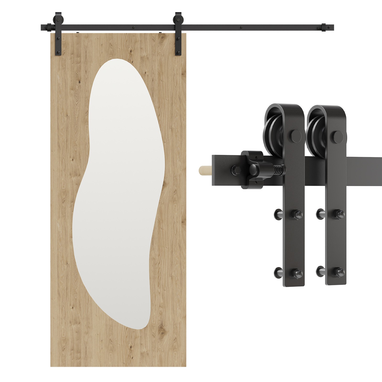 CCJH 4FT-20FT Sliding Barn Wood Door Hardware Kit Black Track Single/Double Door