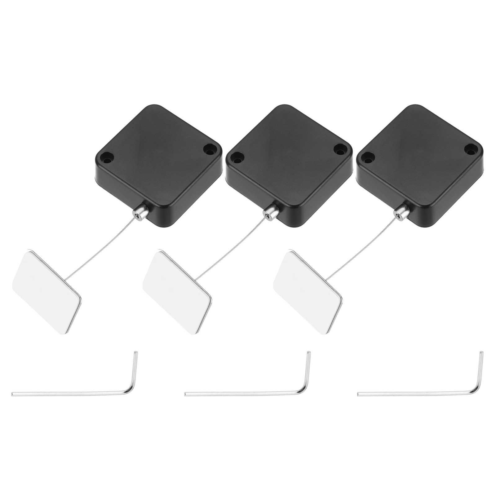 4.9 ft Retractable Cable Security Lock with Square Patch 600g, Black, 3 Pack