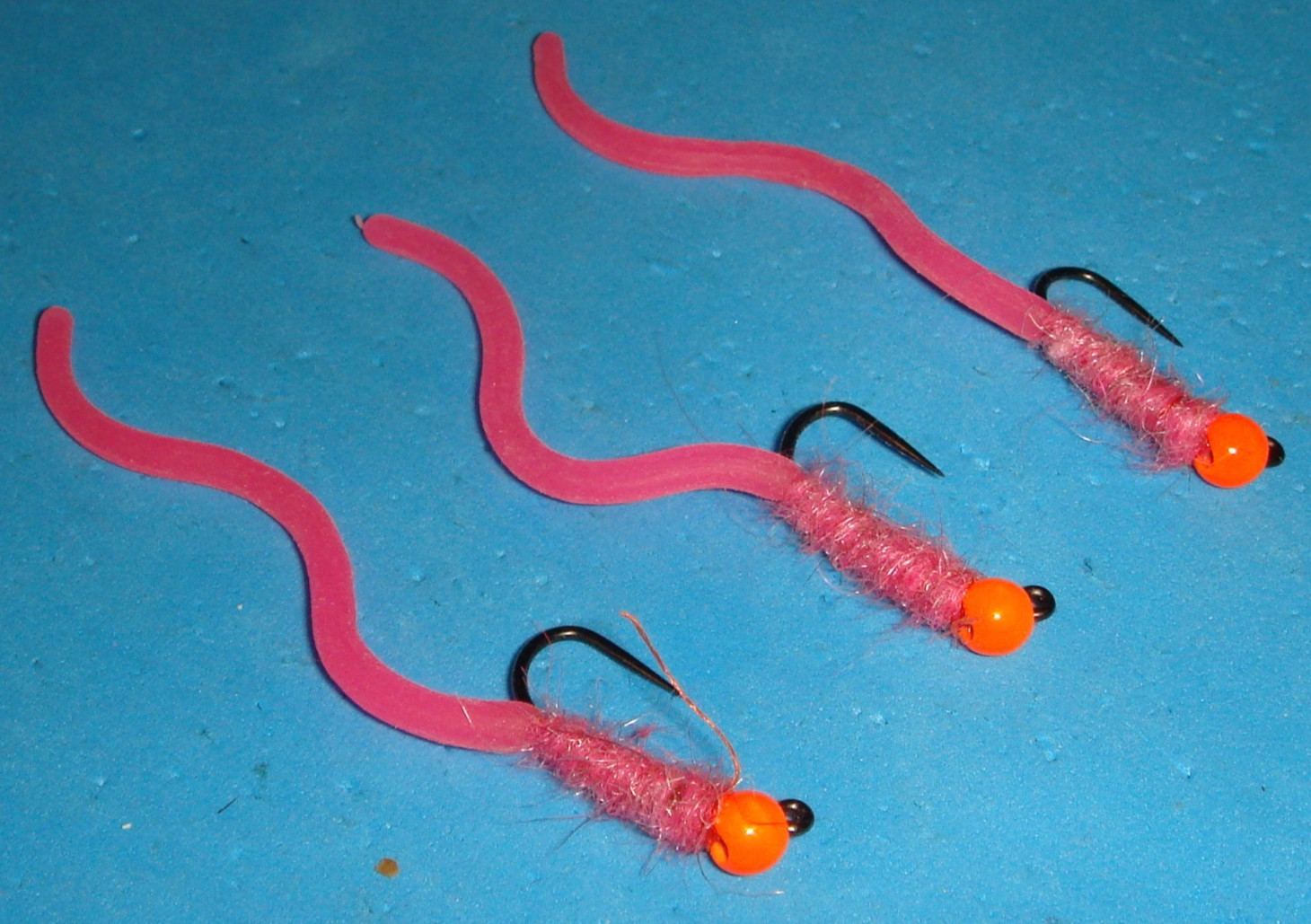 FLY FISHING FLIES - Pink/Org SQUIRMY WORM EURO JIG Nymphs (TNG) size #8 (6 pcs)