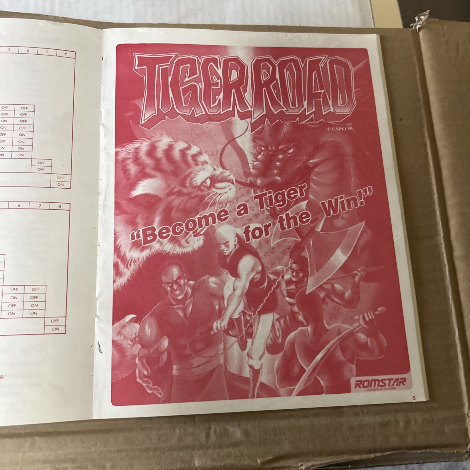Original Tiger Road Romstar ARCADE Video GAME  owners manual