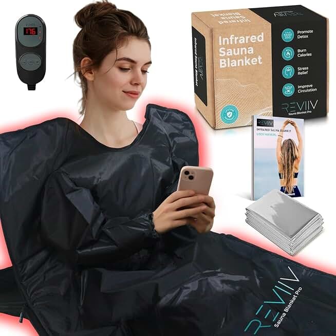 Portable Sauna Blanket with Arm Sleeves - v2.0 Improved Features! 6 ft x 3 ft