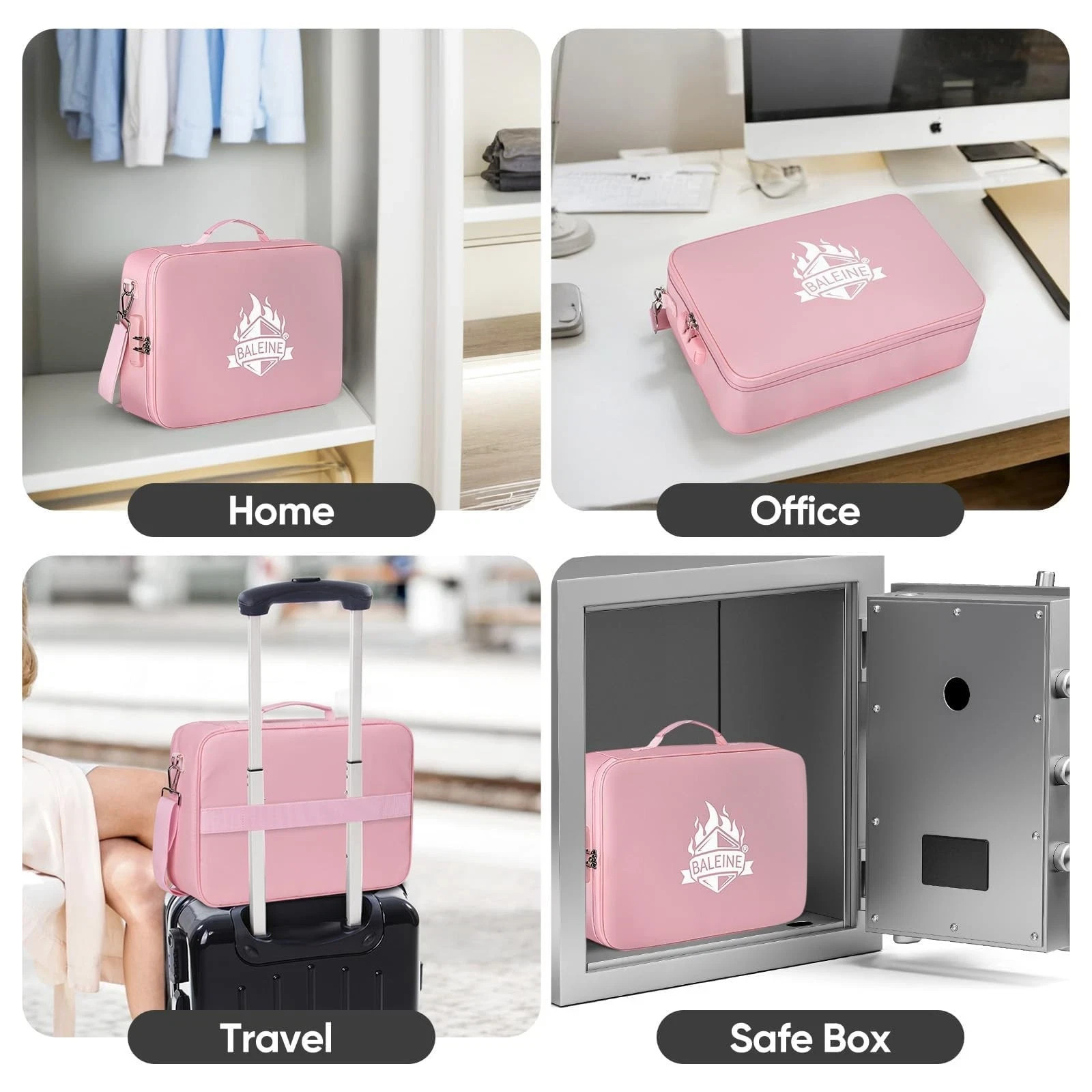 Fireproof Document Box with Lock Portable Waterproof File Organizer Pink