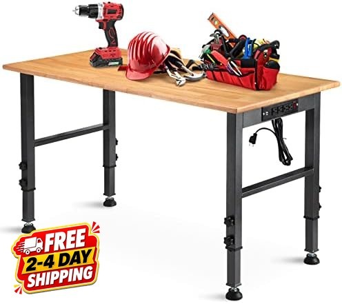 48 Adjustable Workbench with Power Outlet, Heavy Duty 2000 LBS Load Capacity