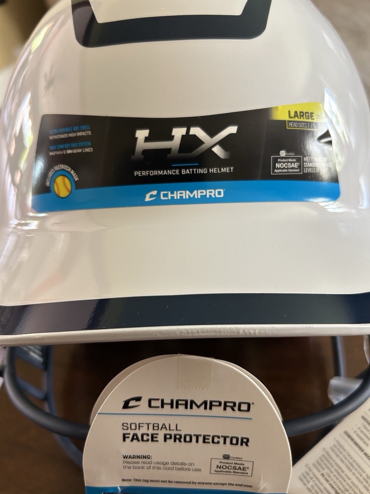 Champion White Softball Helmet W/Facemask And Chin Strap Size L - 7 - 7 1/4