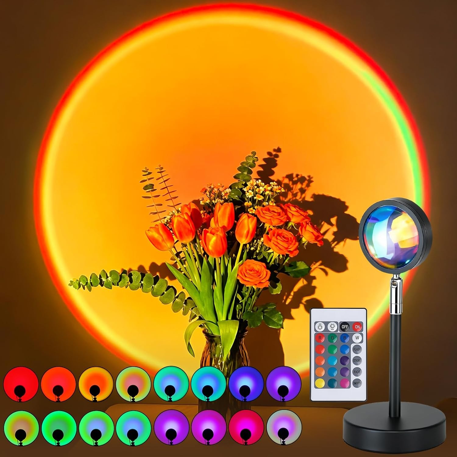Sunset Lamp Projector, Rainbow Projection Led Lights with Remote, 16 Colors Mult