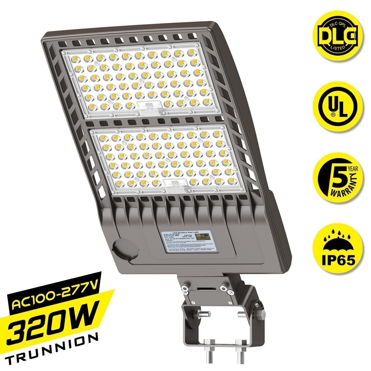 320W LED Parking Lot Light 44,800LM Outdoor Shoebox Street Light Trunnion Mount