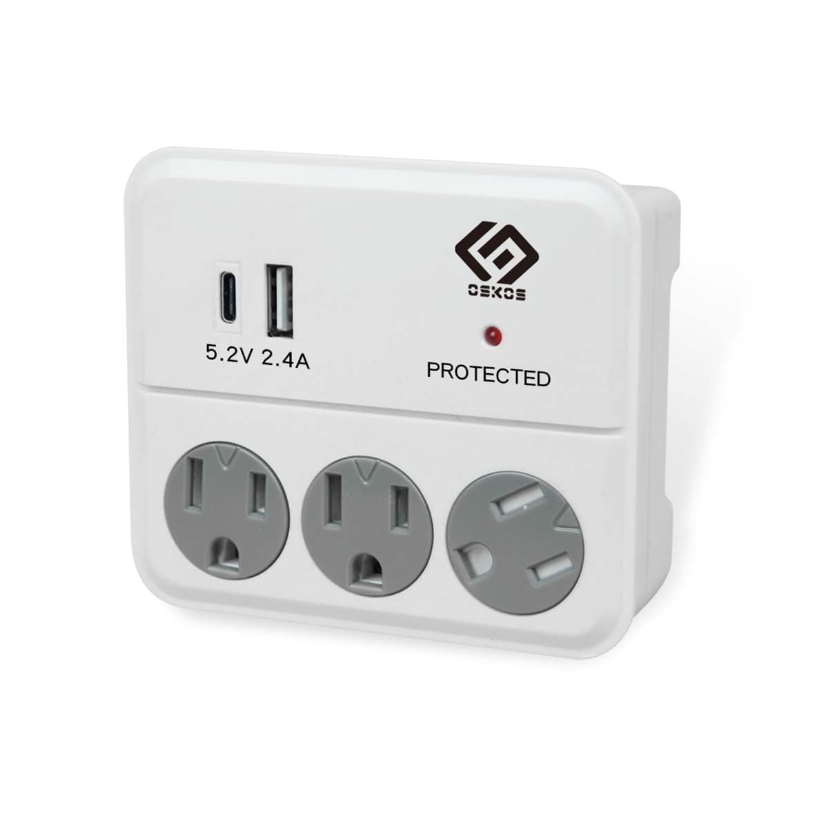 3 Outlets Wall Outlet with 2.4A USB Charger (1A1C), 1000J Surge Protector, Wa...