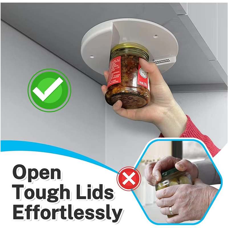 Universal Under Cabinet Can & Jar Opener, Easy Grip Kitchen Tool for Bottles/Jar