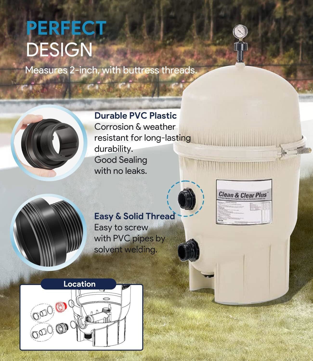 Replace for Pool & Spa Filter, Clean & Clear Plus 194801 Bulkhead Fitting 2-Inch