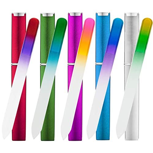 5 Pack Glass Nail Files with Case Fingernail Files Double Sided for Nail Care