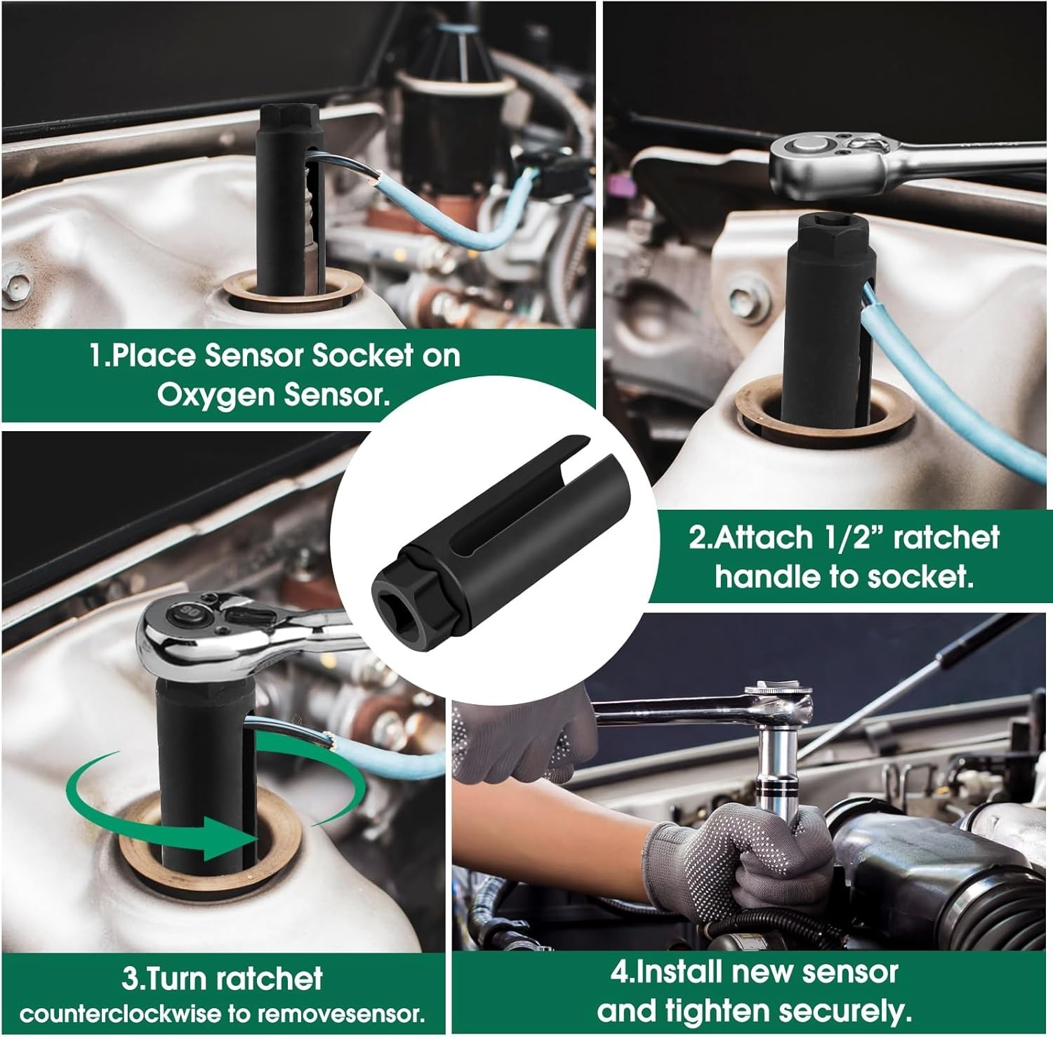 Oxygen Sensor Socket 22mm 7/8 in, 1/2 in Drive O2 Sensor Removal Tool, Heavy-...