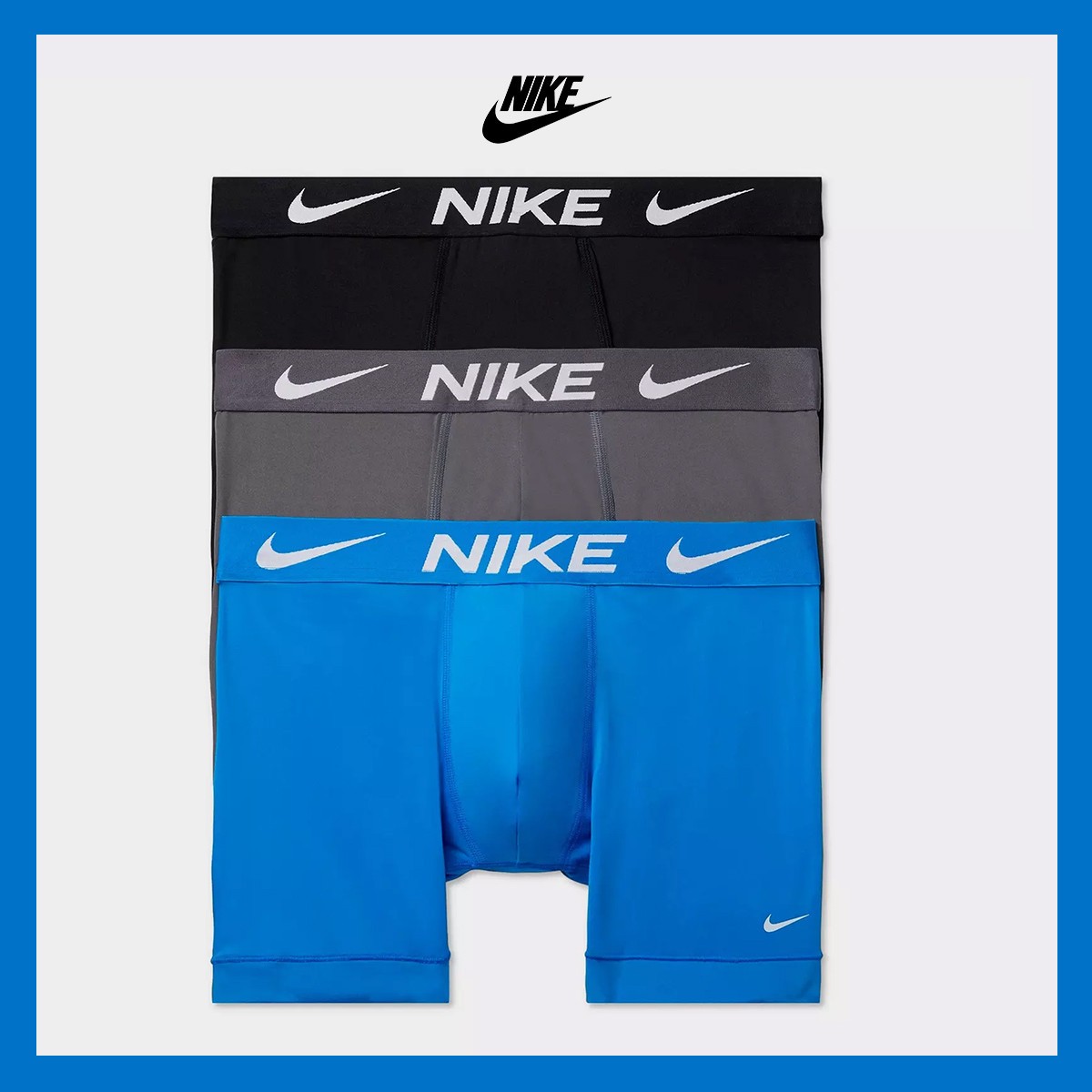 NEW - Nike Men's 3 Pack Dri-FIT Essential Micro Boxer Briefs Blue Gray Sz M $45