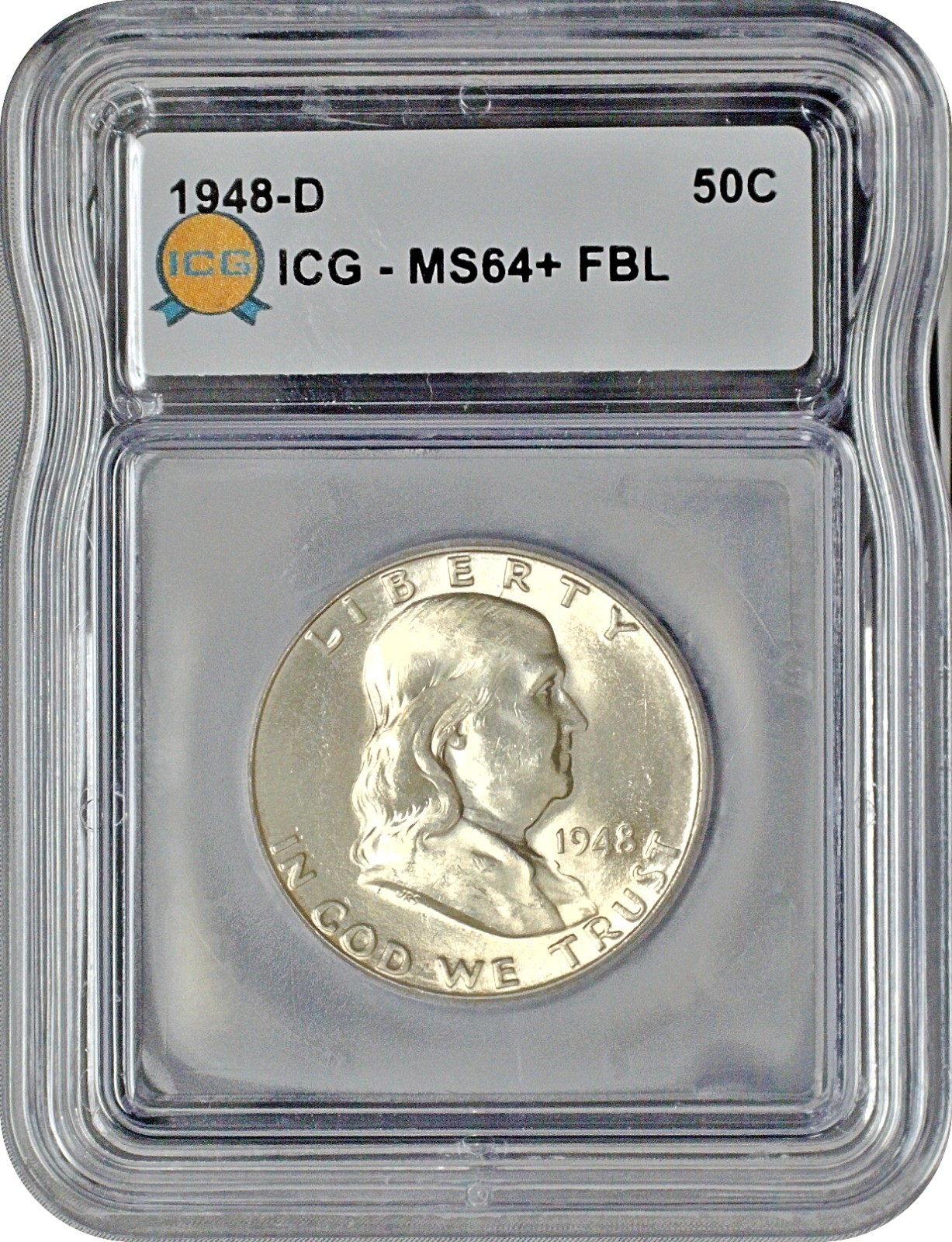 1948 D Franklin Half Dollar 50C ICG MS64+FBL Choice Uncirculated Full Bell Lines