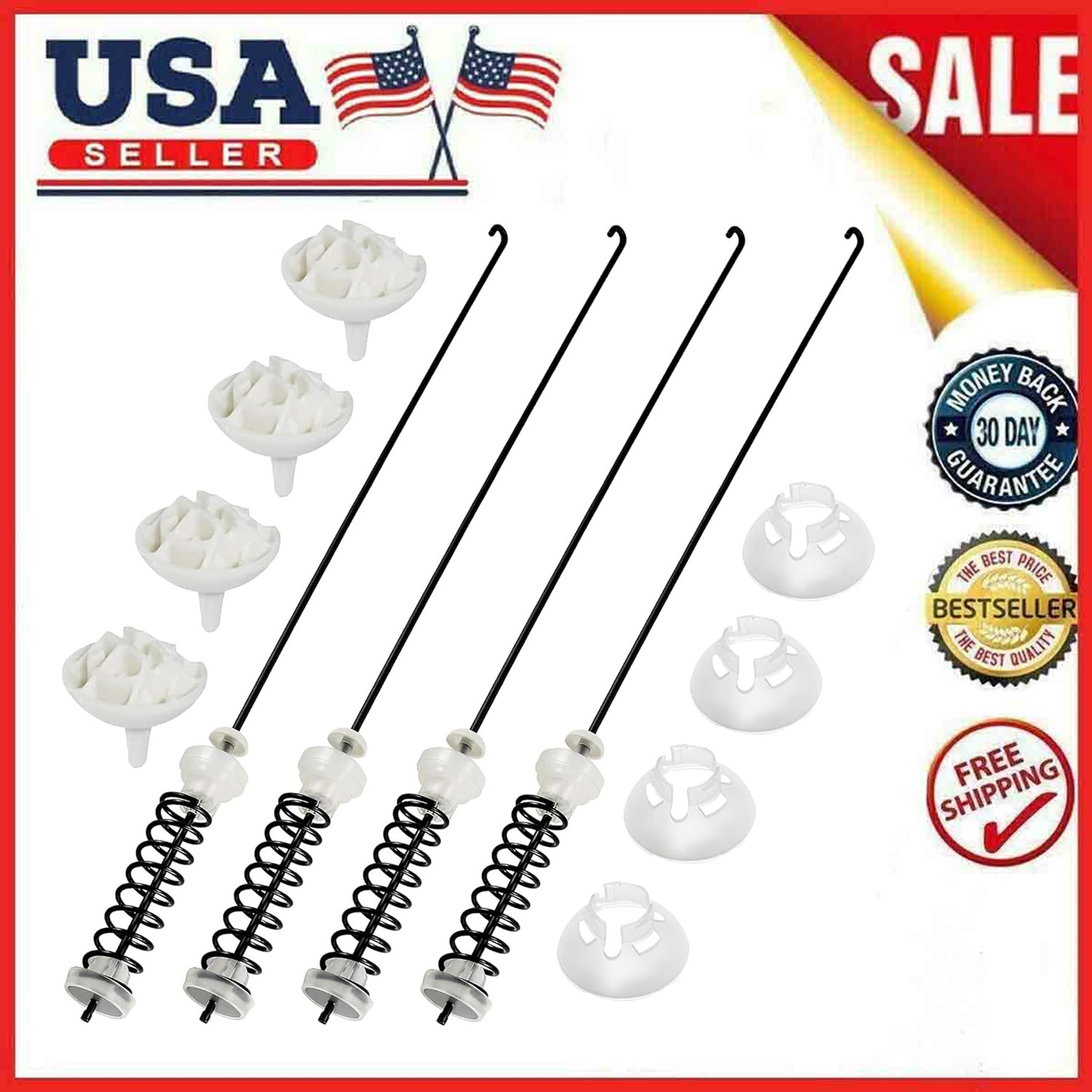 4 Pack W10780048 Washing Machine Suspension Rods Kit for Whirlpool Amana Maytag