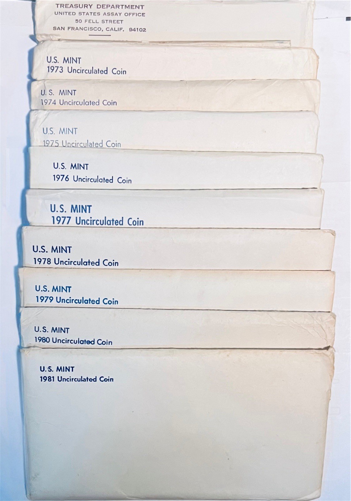1971, 1973-1981 US Mint Sets Lot of 10 UNC Mint Sets BU