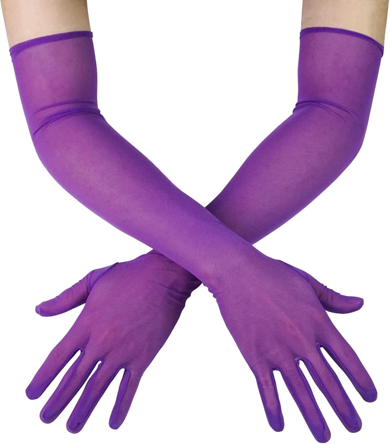 Extra Long Tulle Mesh Gloves - Silk Sheer, Elbow Length - Costume
