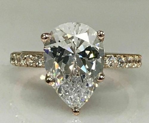 4.20 Ct Pear Cut White Diamond Lab-Created Engagement Ring 14K Rose Gold Finish