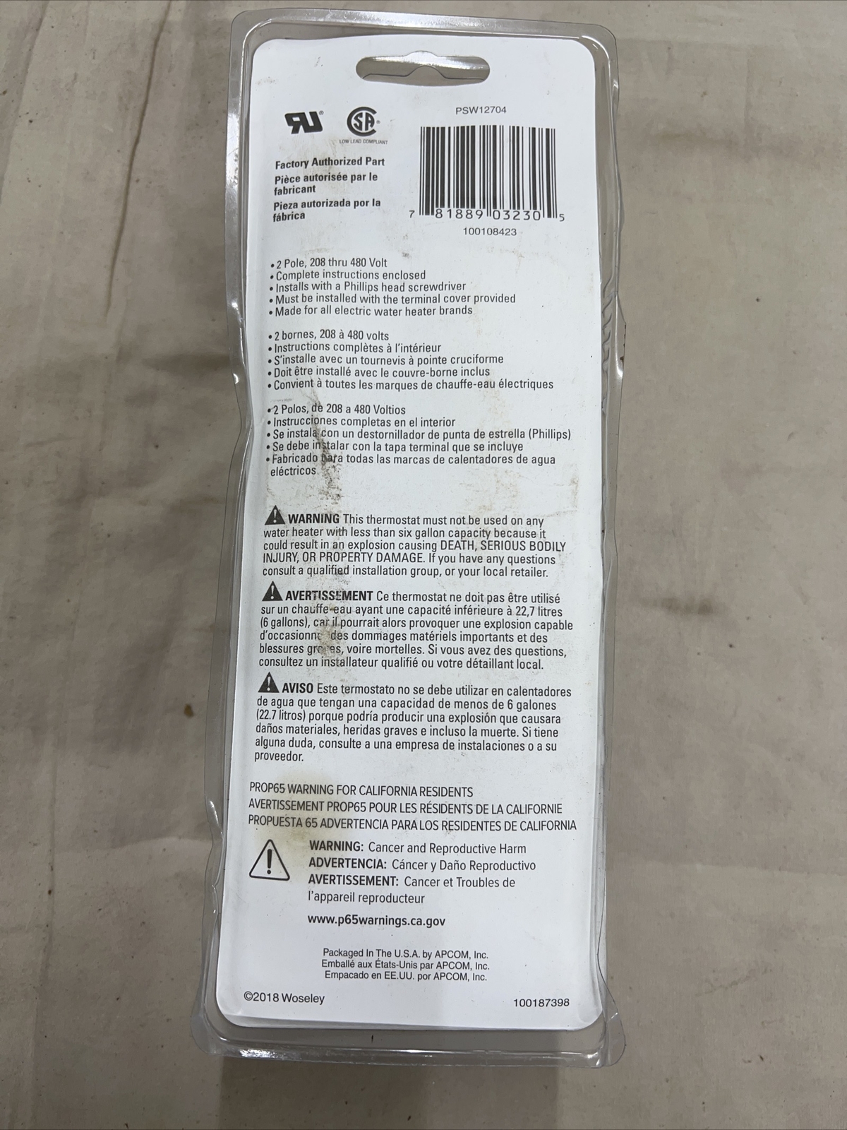 Proselect Residential Electric Lower Thermostat 240V PSW12704
