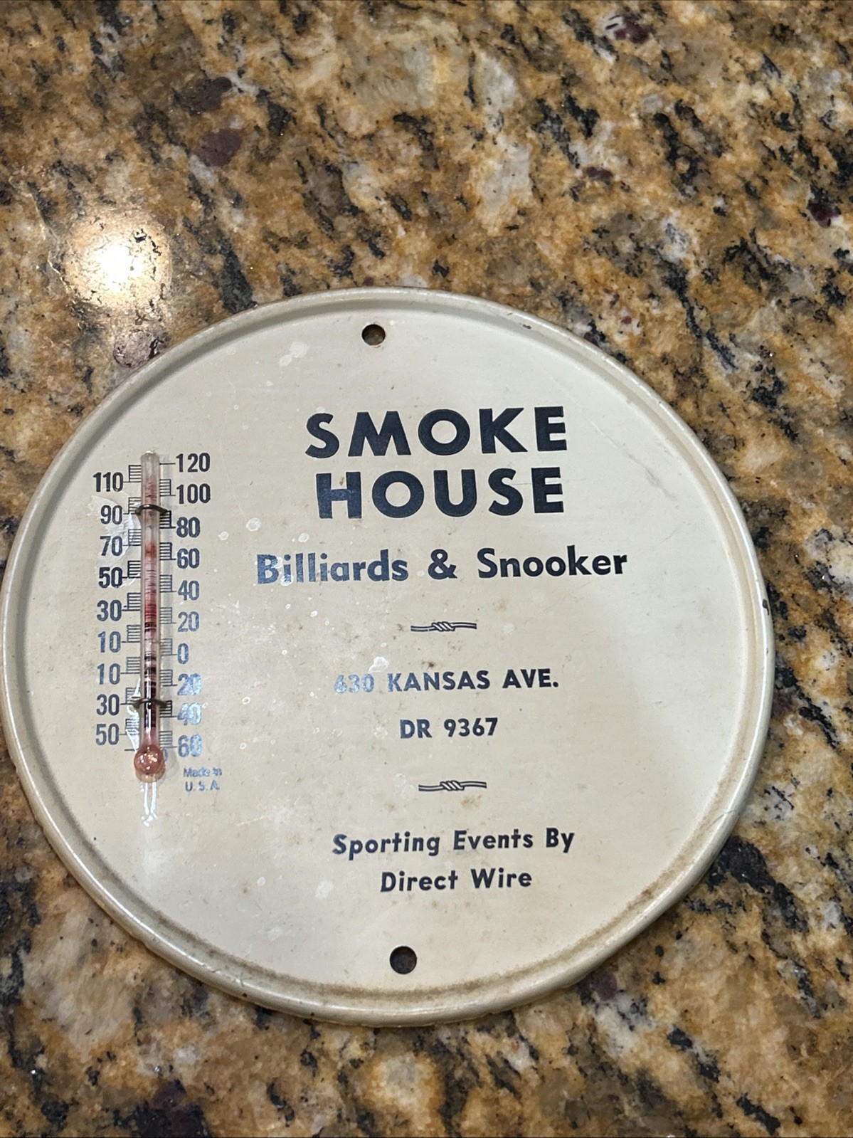 Metal Round Thermometer Smoke House Billiards & Snooker 5 3/4” Diameter