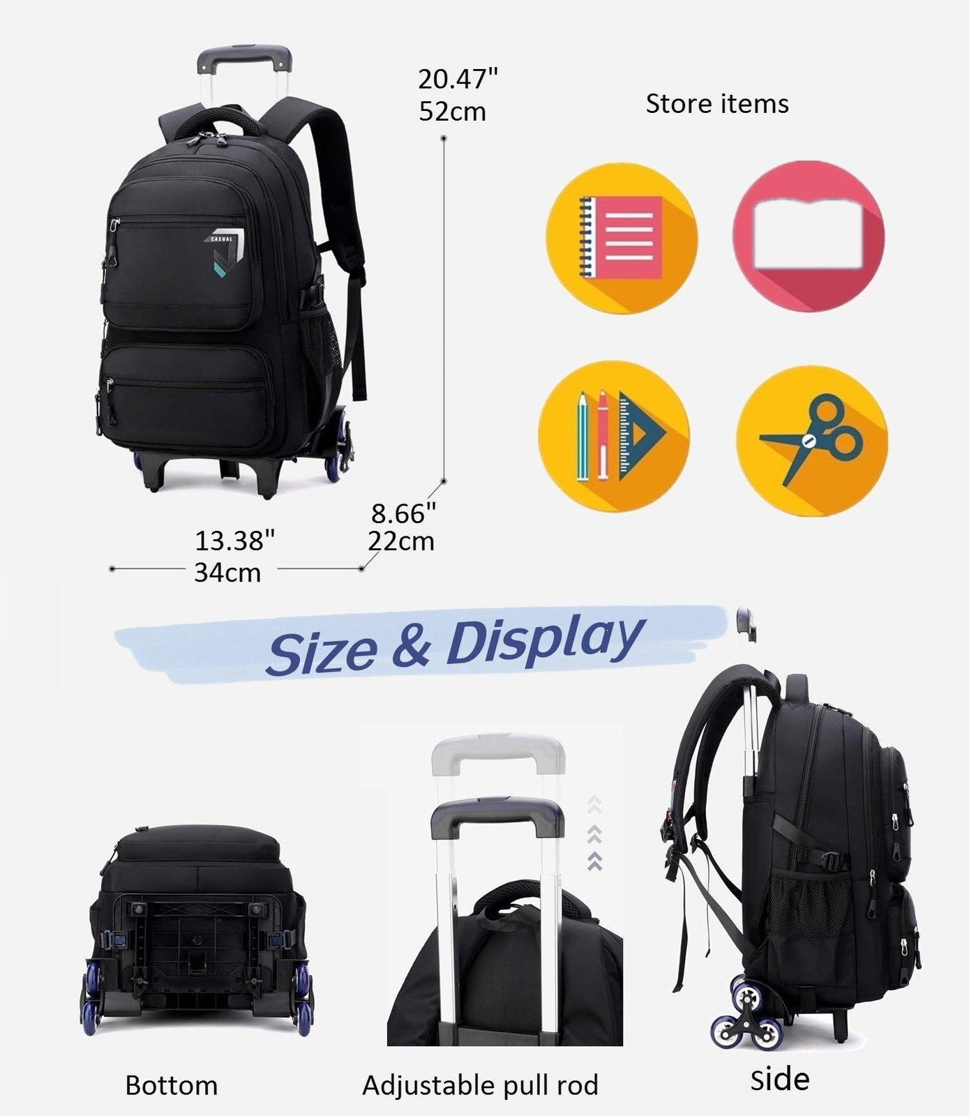 Rolling Backpack for Boys Backpack with Wheels for Kids Roller Laptop School ...
