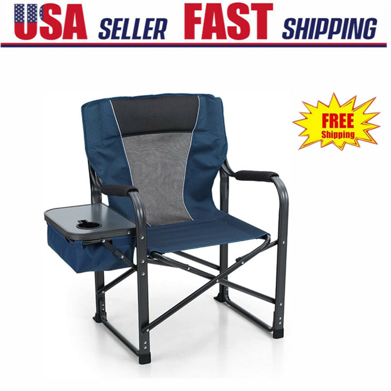 Oversized Camping Folding Director Chair Heavy Duty with Side Table Cup Holder
