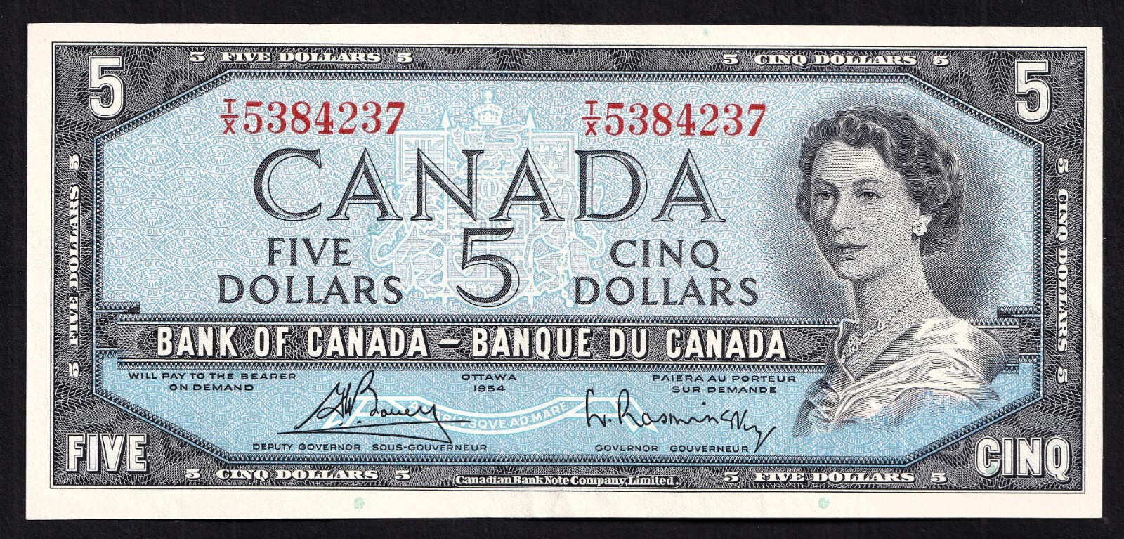 Canada 1954 $5 Five Dollar Banknote Bouey - Rasminsky  Nice Colour T/X 5384237