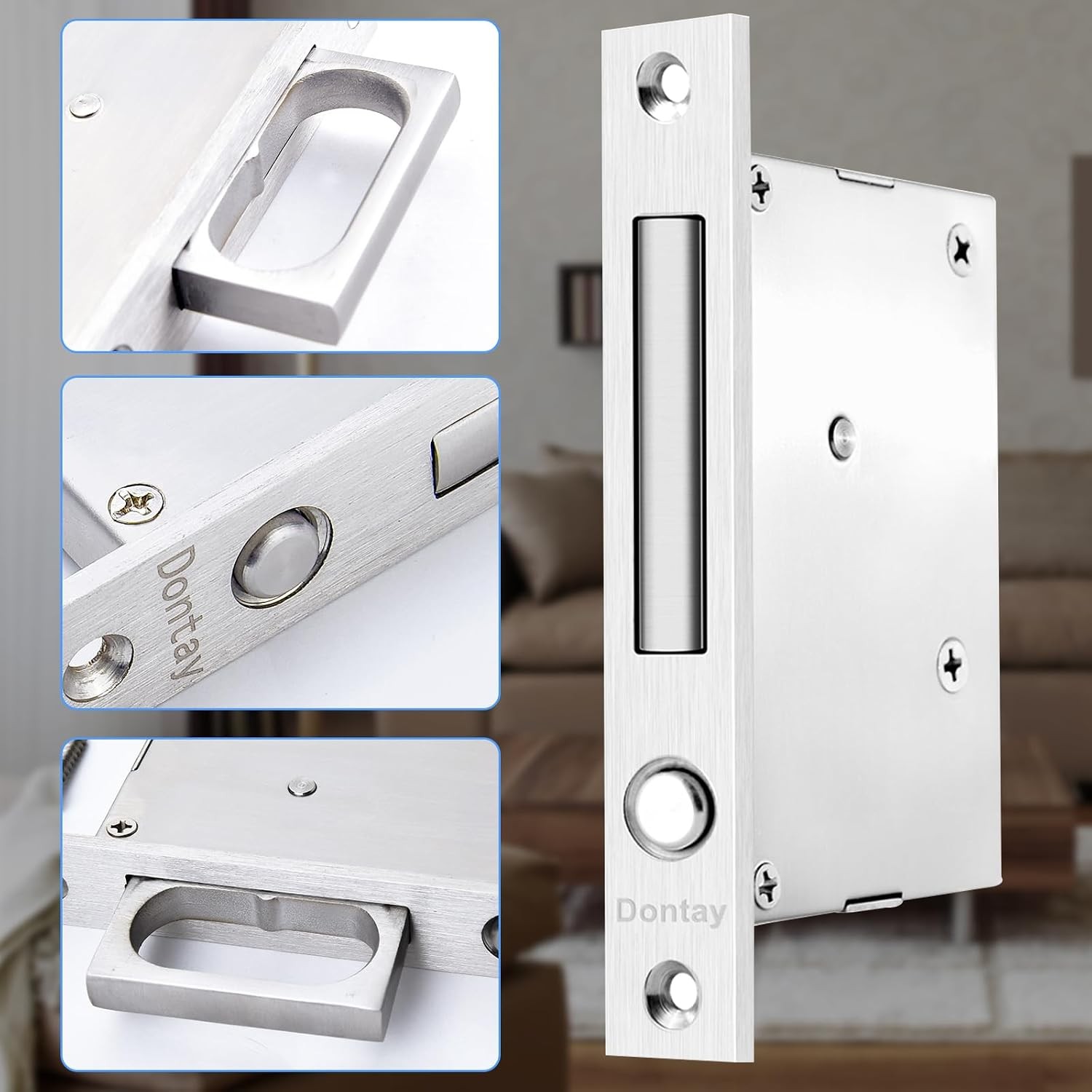 Dontay Pocket Door Handles with Large Auto Pop-Out Ring,Flush Hidden Edge Pull